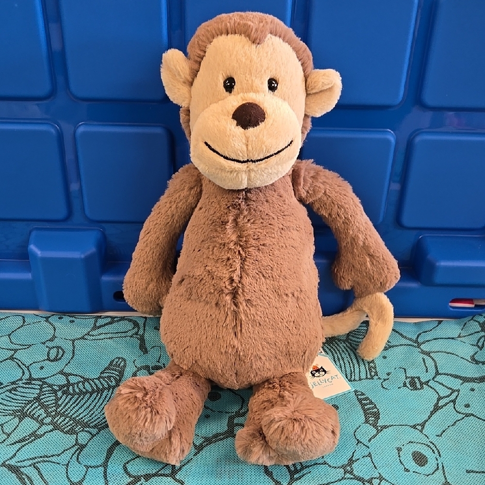 NWT Jellycat Brown and Cream Original Bashful Monkey With Blue Dust Bag - Picture 12 of 16
